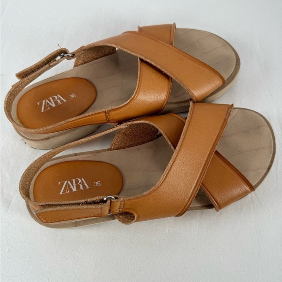 Zara Leather Criss Cross Strap Sandal in Brown Size 6 or‎ 36 - Picture 7 of 9